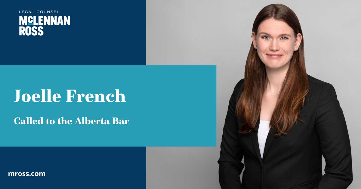 Join us in congratulating the newest member of the Alberta Bar, Joelle French!
Congratulations on this success Joelle!

We celebrate this new beginning and are proud to have you as a member of our team.

Read more about Joelle: bit.ly/3QmsW4b

#MRoss #Albertabarcall