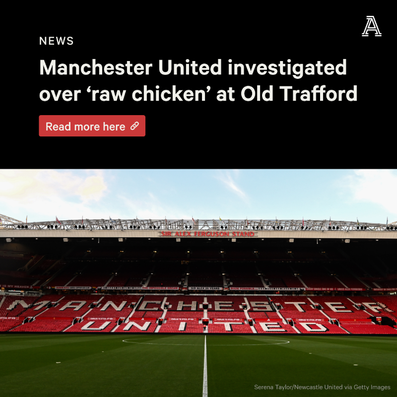 TheAthleticFC's tweet photo. Manchester United are under investigation by Trafford Council after several people alleged they became unwell after being served raw chicken during an event hosted at Old Trafford. #MUFC

More from @AdamCrafton_ and @lauriewhitwell