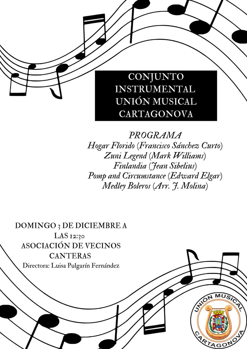 Os invitamos al Conciertazo del Conjunto Instrumental de la #UMC. Próximo fomingo 3/12 en la AVV de Canteras. #LuisaIsInDaHouse