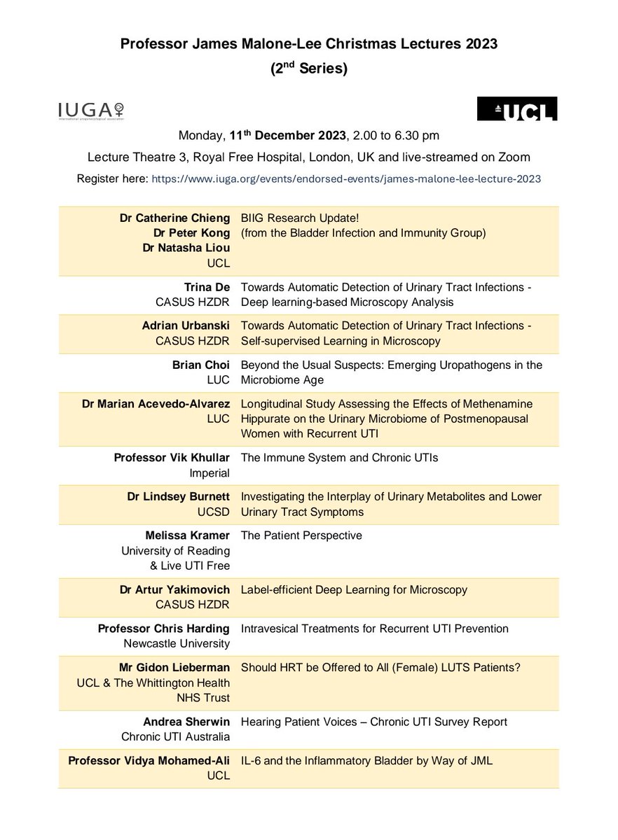 Bladder Infection and Immunity Group (@biig_ucl) on Twitter photo 📢 It's in 10 days!
Sign up to join us online:
iuga.org/events/endorse…
Here's the exciting line-up. See you on the day! 😎
<a href="/iugaoffice/">International Urogynecological Association (IUGA)</a> <a href="/RenalUCL/">UCL Renal</a>
<a href="/LindseyABurnett/">Lindsey Burnett, PhD MD</a> <a href="/ayakimovich/">Artur Yakimovich</a>
<a href="/chrisharding123/">Chris Harding</a> <a href="/liveUTIfree/">Live UTI Free</a>
<a href="/ChronicUTIAus/">Chronic UTI Australia Inc.</a>
#BIIG #chronicUTI #ScienceNotFiction #KnowledgeIsPower 📢 It's in 10 days!
Sign up to join us online:
iuga.org/events/endorse…
Here's the exciting line-up. See you on the day! 😎
<a href="/iugaoffice/">International Urogynecological Association (IUGA)</a> <a href="/RenalUCL/">UCL Renal</a>
<a href="/LindseyABurnett/">Lindsey Burnett, PhD MD</a> <a href="/ayakimovich/">Artur Yakimovich</a>
<a href="/chrisharding123/">Chris Harding</a> <a href="/liveUTIfree/">Live UTI Free</a>
<a href="/ChronicUTIAus/">Chronic UTI Australia Inc.</a>
#BIIG #chronicUTI #ScienceNotFiction #KnowledgeIsPower