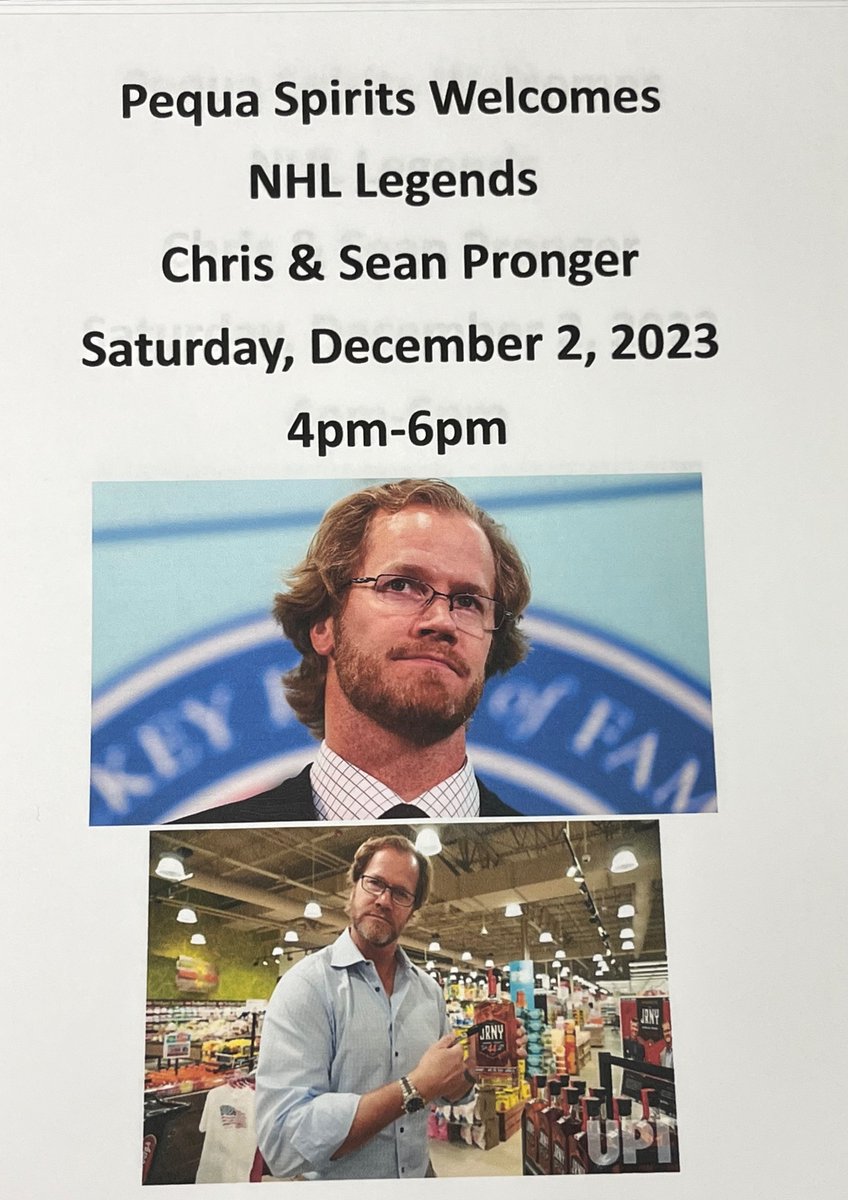 PequaSpirits's tweet photo. Come join us tomorrow,
December 2nd from 4-6 pm and meet #NHL legends @chrispronger &amp; @TheJRNYMN sample their whiskey @TheJRNYWhisky and get an autographed bottle 4-6 pm 
#PequaSpirits #MassapequaPark #NY #whiskey #Hockey https://t.co/m8aLnxin51