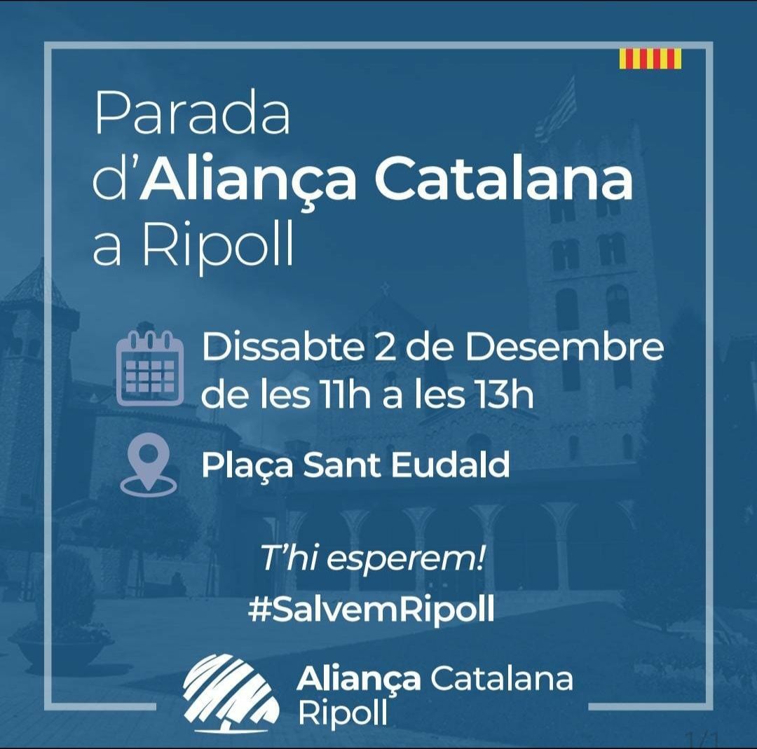 Com cada primer dissabte de mes, us esperem demà a la Plaça Sant Eudald de Ripoll!
💙 #GovernemRipoll
#SalvemCatalunya