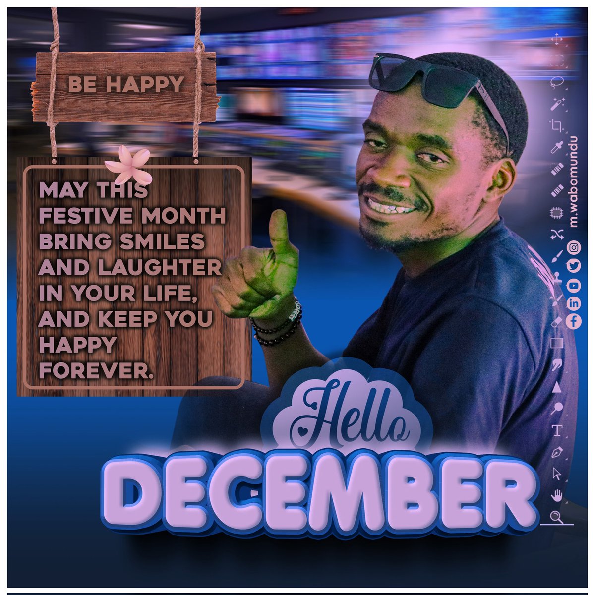 IrMiche's tweet photo. Hello DECEMBER.
May this festive month bring smiles ☺ and laughter 😂 in your life and keep you happy forever. Happy new month. Be happy.
Designer: @IrMiche
📸: @daniel_sibamtaki
Software : @photoshop
#newmontgwishes
#happiness
#december 
#graphicdesign
#photoshop
#branding https://t.co/T8hG9X7XqF