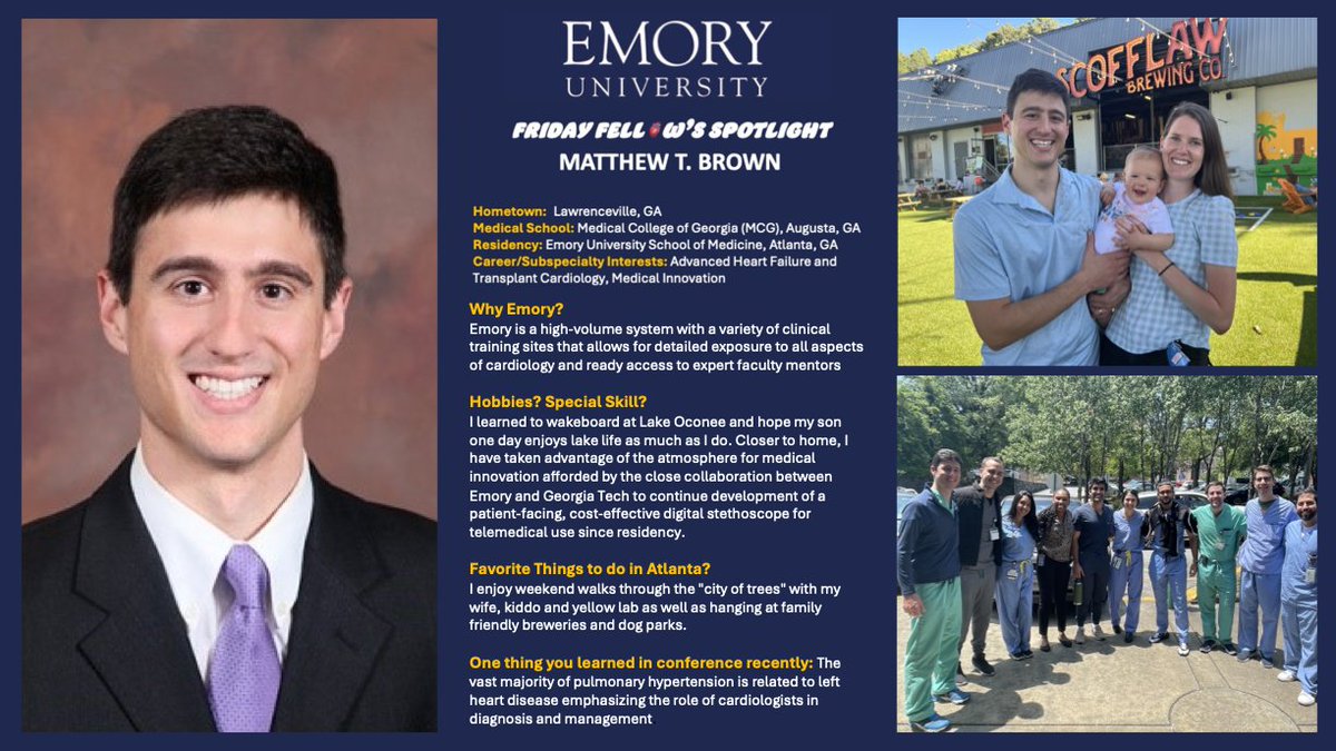 🚨 NEW SERIES ALERT 🚨
”In an effort to showcase our phenomenal fellows, each Friday we will highlight one of the amazing people that make our program special! This Friday, we introduce one of our lovely 3rd year fellows: Dr. Matt T. Brown!” #Emory #ACC #AHA #Cardiology