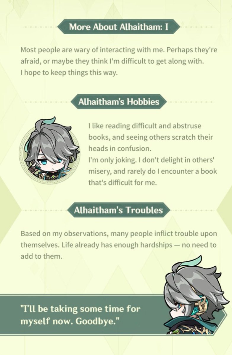 finnfrog's tweet photo. need to talk about autistic alhaitham because none of this is neurotypical behavior https://t.co/KhHQZwMwba
