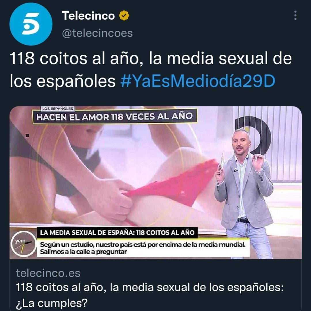 TitoPadronso's tweet photo. Lo de follar 118 veces de media al año es por persona o entre todos??? Porque si es por persona alguno se está poniendo morado con mi parte https://t.co/IT5E4r8Iee