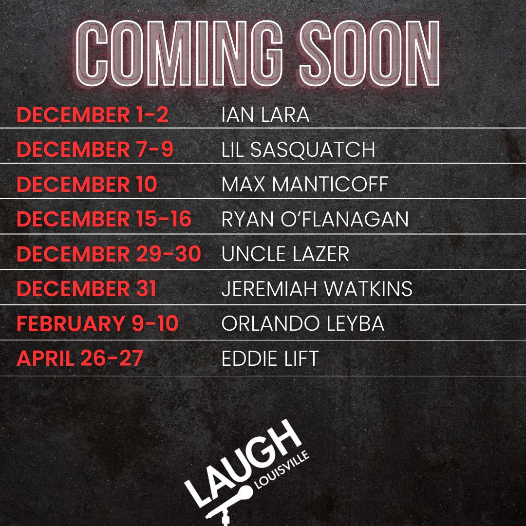 LaughLouisville's tweet photo. Take a glance at who is taking the stage this December! https://t.co/cmEIPpjQks
