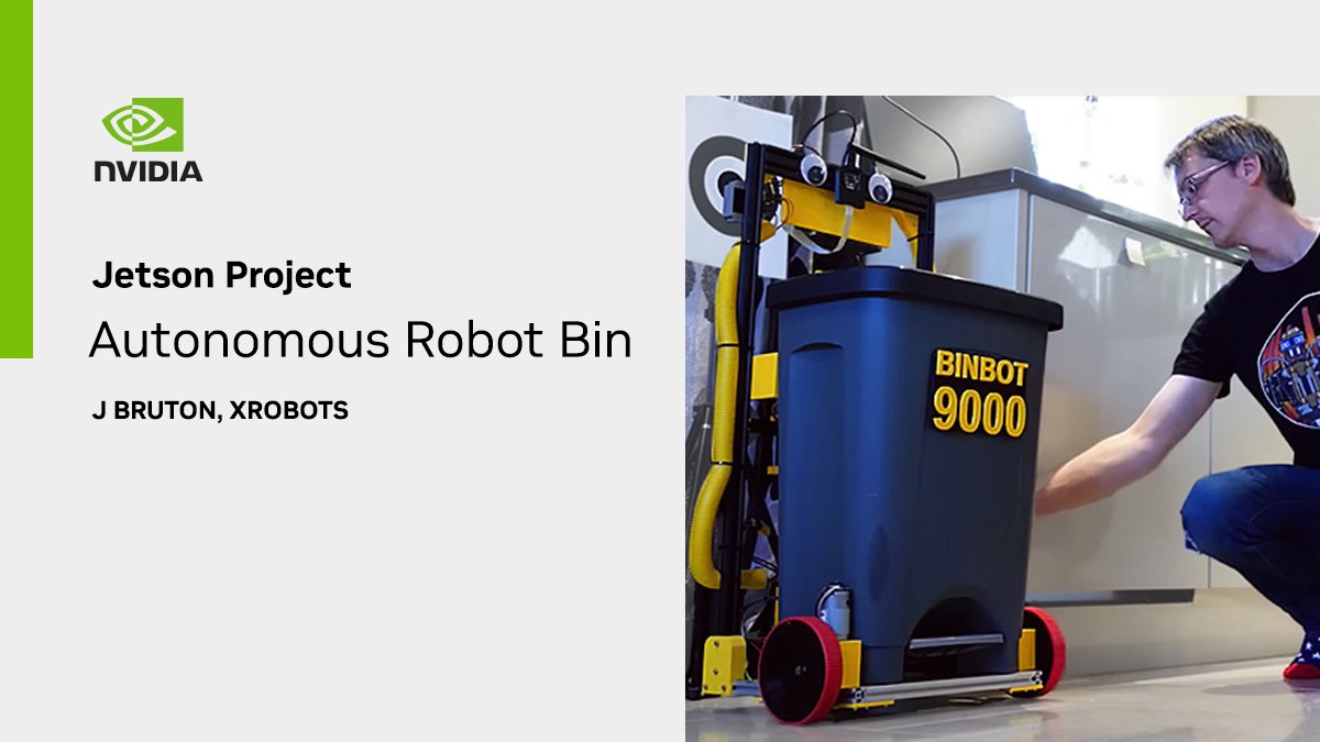 NVIDIARobotics's tweet image. Witness James Burton&apos;s incredible #Jetsonproject powered by #NVIDIA Jetson Nano. This innovative trashcan responds to your voice commands, coming to you and opening its lid when you call its name. Learn more &amp;gt; nvda.ws/3uGlnym