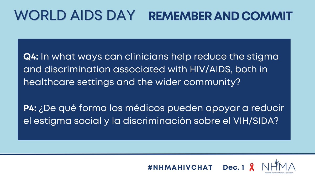 NHMAmd's tweet photo. Q4: In what ways can clinicians help reduce the stigma and discrimination associated with HIV/AIDS, both in healthcare settings and the wider community? #NHMAHIVCHAT https://t.co/8roLWV1gMv