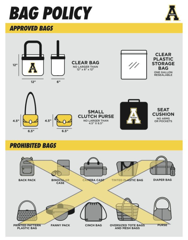 appstatesports's tweet image. Joining us at the Holmes Center on Sunday? Remember our clear bag policy will be in effect.

#GoApp