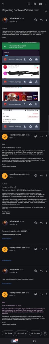 Alfred_Vivek's tweet photo. The screenshot attached is of the next day from the order date. So please don't get confused.  Attaching the mails as well. https://t.co/0isqFlpZze