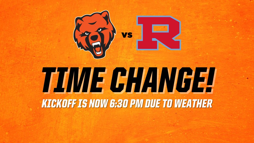 Bear Fans! Due to potential weather, kickoff for tonight’s semifinal game between <a href="/CurDogFootball/">CHS Football</a> and <a href="/RummelFootball1/">Rummel Football</a> is now set for 6:30 p.m.!