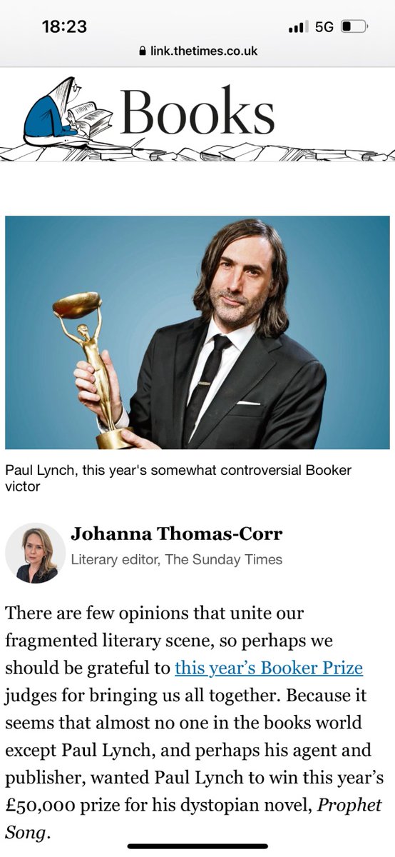 I wrote a newsletter column about Paul Lynch’s win at the Booker prize. A colleague described it as “punchy”. link.thetimes.co.uk/view/628e554d1…