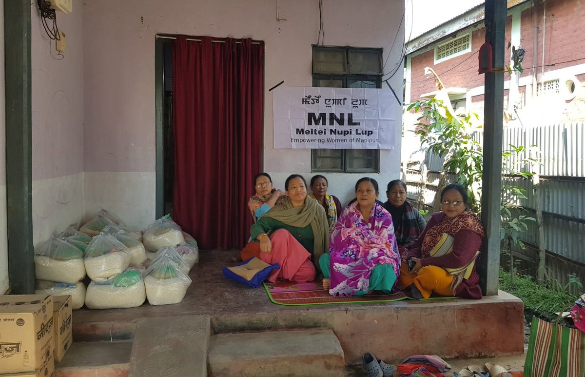 A Team of #MeiteiNupiLup Executives have successfully distributed essential items(rice,cooking oil,dal,ngari &amp; chips and chocolates for children etc)today on 1st Dec '23 to 54 families of internally displaced people(IDPs) who have taken shelter at Game Village,Langol,Imphal West.