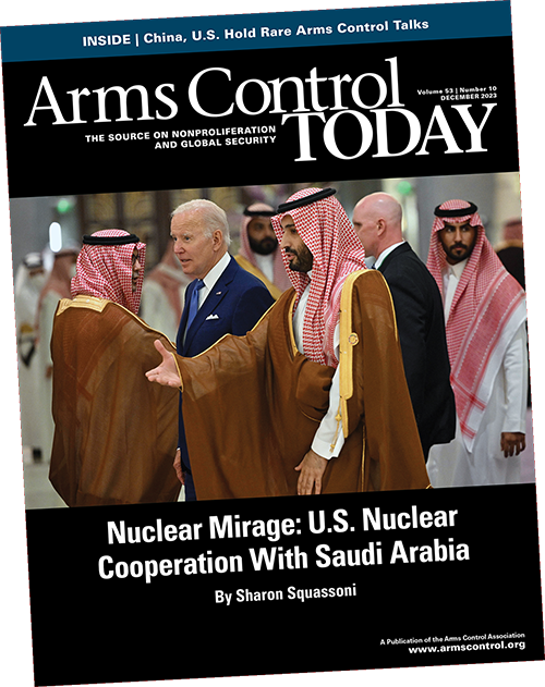The December #ArmsControlToday is online, w/ feature articles on US/Saudi nuclear cooperation by @SquassoniSharon and UK nuclear policy by @LouisReitmann, an interview w/ #NNSA Administrator Jill Hruby, and arms control updates worldwide. Read more at ArmsControl.org/Today