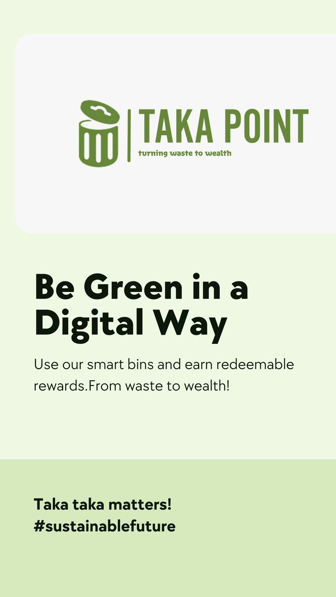 TakaPoints's tweet photo. 🌱 Be Green in a Digital Way! ♻️ Use our smart bins and earn redeemable rewards with Takapoints. 🌍 From waste to wealth! 💚 #GoGreen #SustainableLiving #RecycleRewards 🔄 https://t.co/vL3mYHcQbM