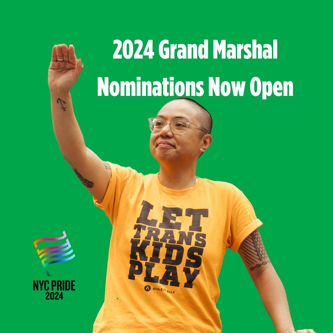 🏳️‍🌈✨Nominations for #NYCPride 2024 Grand Marshal are OPEN! 🌟 Know someone embodying LGBTQIA+ strength and inspiration? Nominate them! 📢 TO NOMINATE: Visit bit.ly/2024GMNoms 📥 Let's celebrate diversity & honor those making a difference! Spread the word! 🌈💙#Pride2024