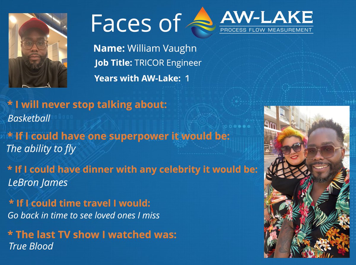 AWLakeCompany's tweet image. It's time for another Faces of AW-Lake! 📣This month we are featuring William Vaughn who is a TRICOR Coriolis #flowmeter extraordinaire. William is a big 🏀 (what's your favorite team? We're partial to the #Bucks around here 🦌) Leave a comment for William saying congrats!