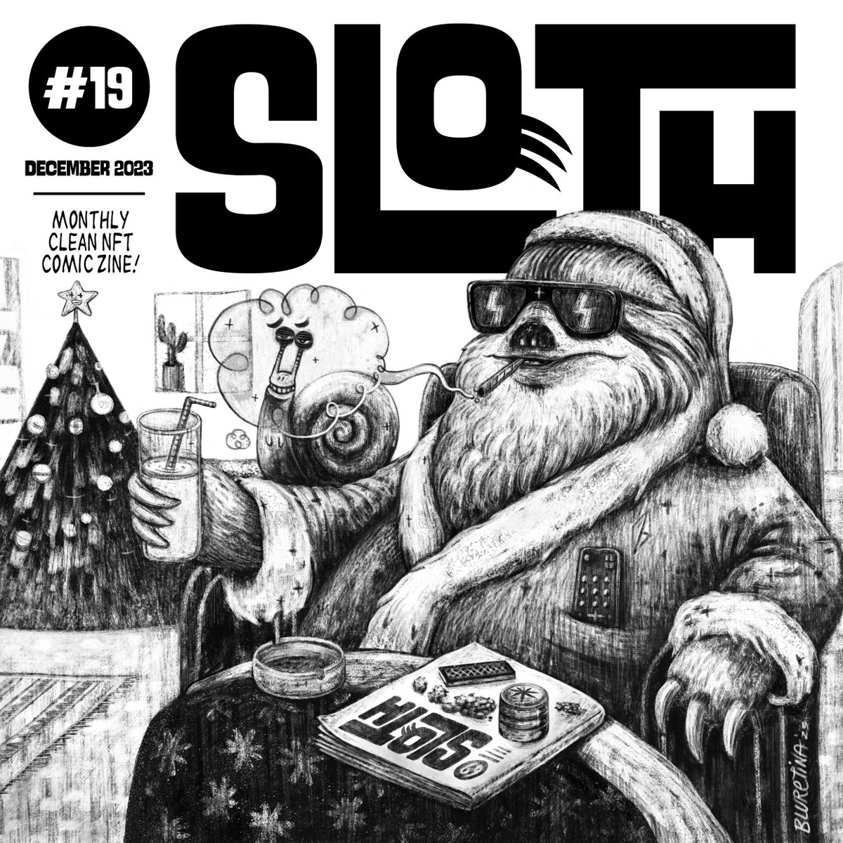 slothzine's tweet photo. NINETEENTH ISSUE OF SLOTH IS OUT NOW!!! 🦥

Sloth #19 - December 2023
Monthly Clean NFT Comic Zine!

39 Artists, 44 Pages
https://t.co/SCf6kxGhnk
https://t.co/XHnGvzULCO

Available only for 3 tez 🔥

* The pdf may take time to load. 🐌

Cover illustration: @bluretina https://t.co/yw30T1pPU5