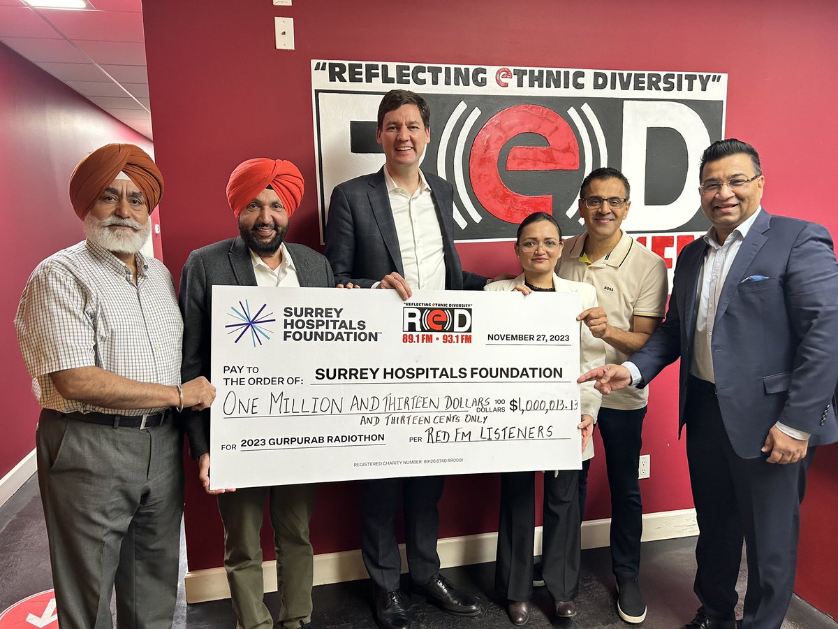 David Eby (@dave_eby) on Twitter photo Such incredible generosity! RedFM listeners donated more than $1 million for the <a href="/SurreyHospFdn/">Surrey Hospitals Foundation</a>. Great to visit <a href="/redfmvancouver/">RED FM™ VANCOUVER</a> this morning and discuss healthcare, housing and important issues facing our communities. Such incredible generosity! RedFM listeners donated more than $1 million for the <a href="/SurreyHospFdn/">Surrey Hospitals Foundation</a>. Great to visit <a href="/redfmvancouver/">RED FM™ VANCOUVER</a> this morning and discuss healthcare, housing and important issues facing our communities.