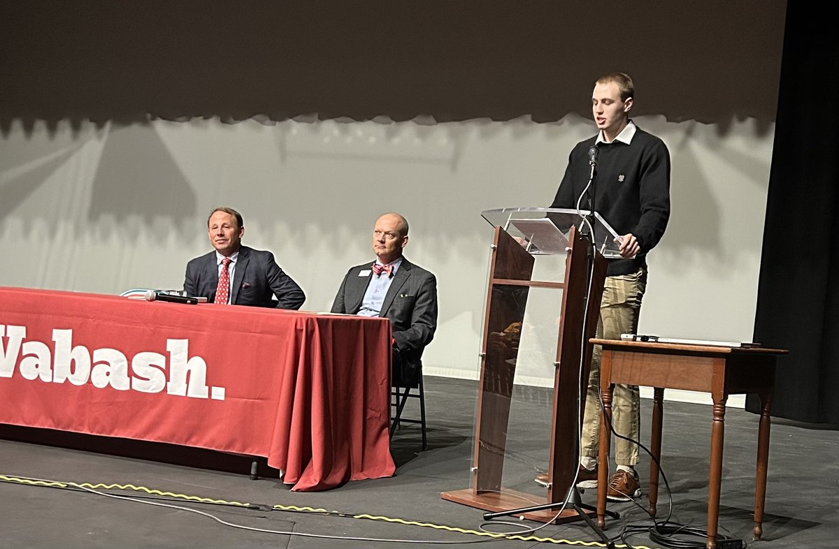 WabashCollege's tweet photo. "The bonds formed, the growth experienced, and the opportunities encountered will set you on a trajectory for success...I hope you find a place that provides you with a transformative education like I've received here." -- Champ McCorkle '24 to Scarlet Honors Weekend attendees. https://t.co/39GAEleFb0
