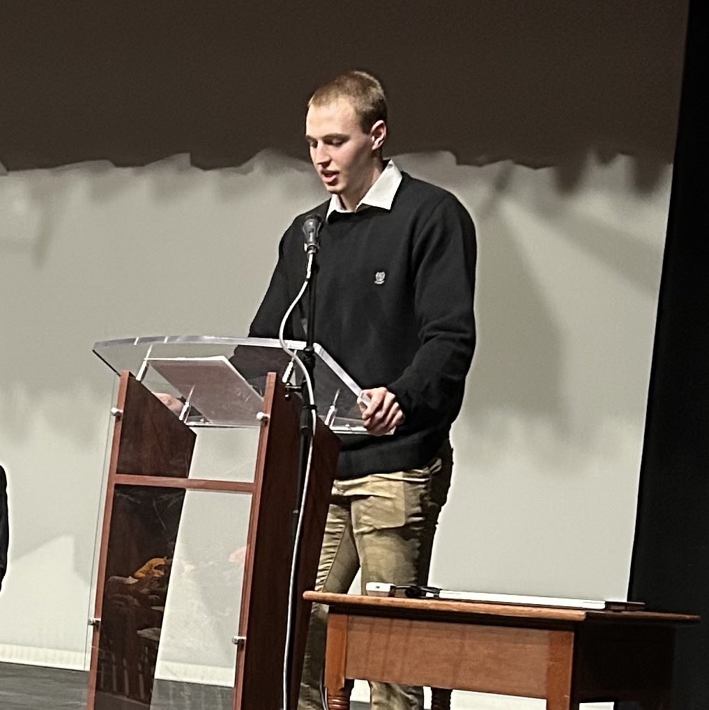 WabashCollege's tweet photo. "The bonds formed, the growth experienced, and the opportunities encountered will set you on a trajectory for success...I hope you find a place that provides you with a transformative education like I've received here." -- Champ McCorkle '24 to Scarlet Honors Weekend attendees. https://t.co/39GAEleFb0