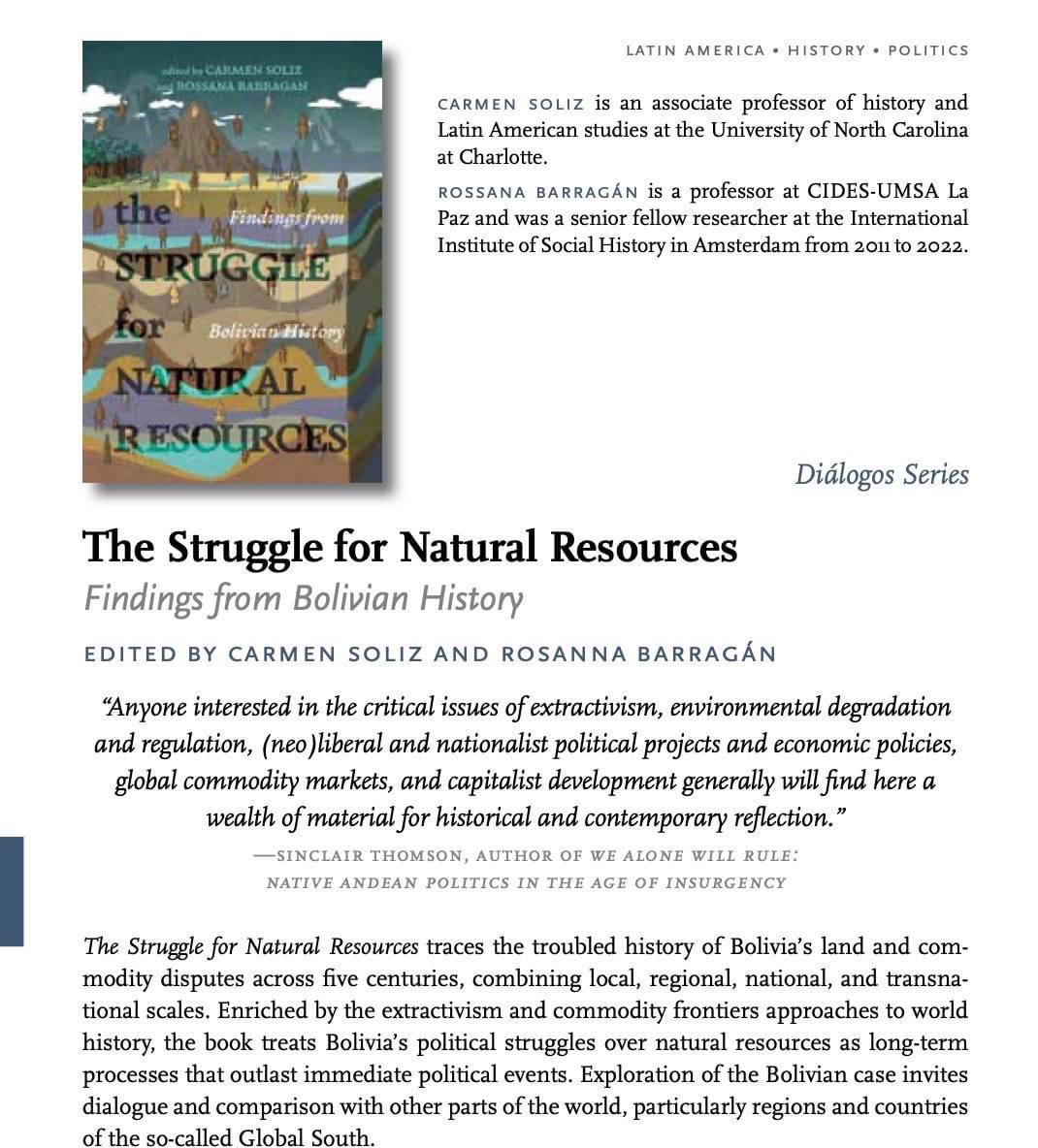 The Struggle for Natural Resources. Findings from Bolivian History. Edited by Carmen Soliz and Rossana Barragán @UNMPress