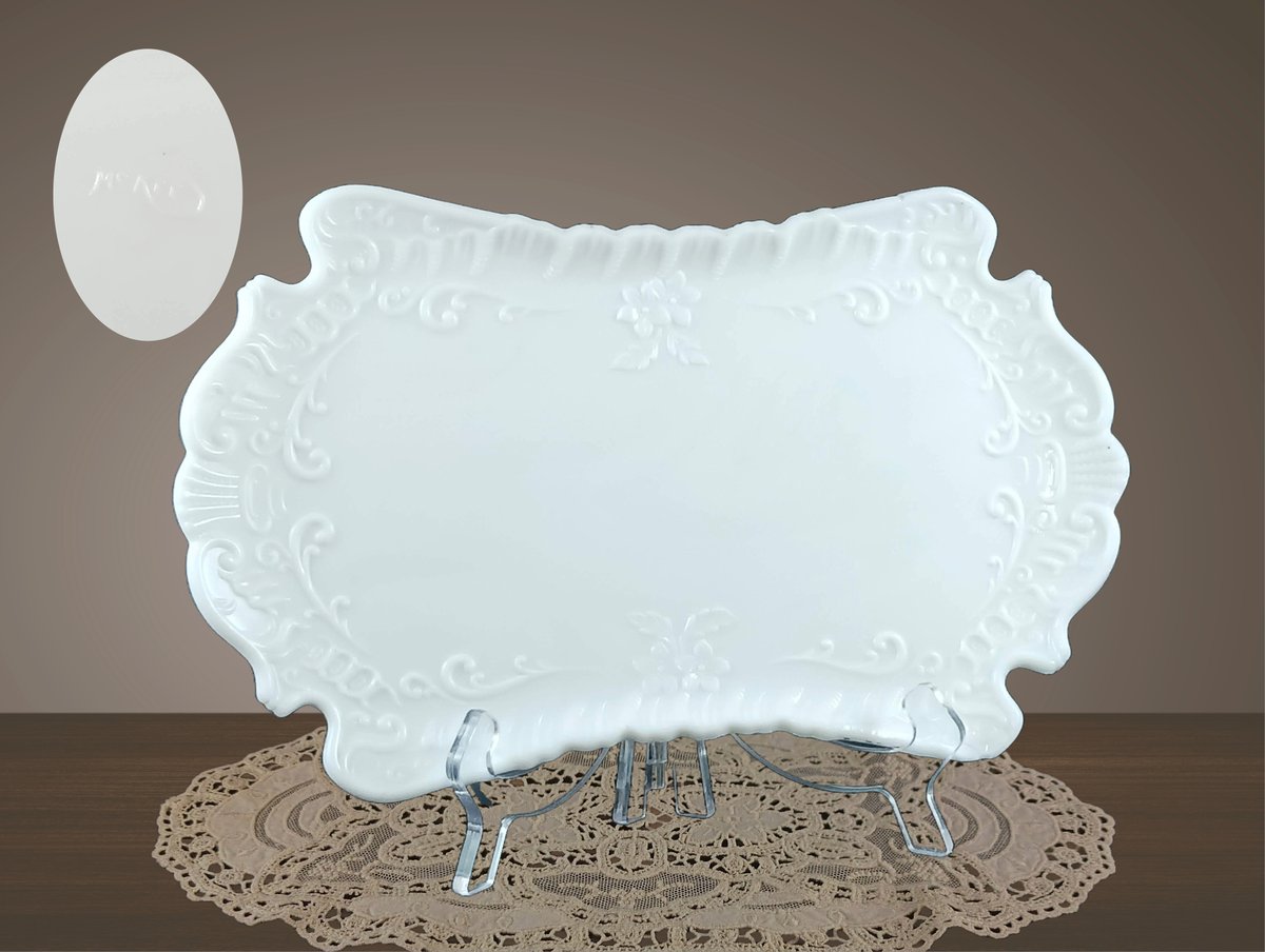 Antique Vanity Milk Glass Tray, Decorative Tray, Table Decor, Dresser Tray, Home Decor, Vanity Set forgottenkeepsakes.etsy.com/listing/161018… #white #entryway #victorian #dressertray #decorative #tray #tabledecor #makeuptray #homedecor