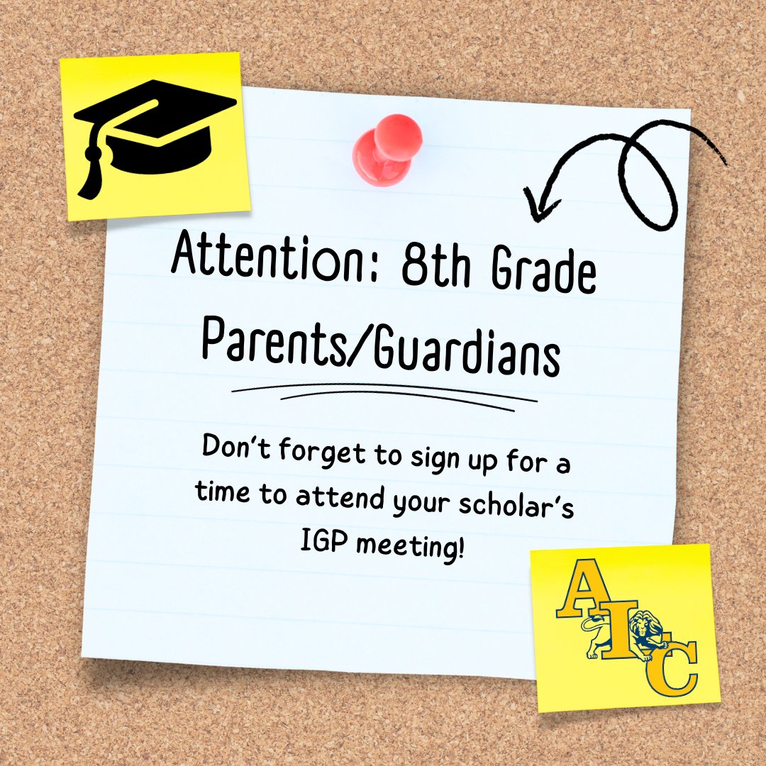 8th Grade parents, please follow this link to sign up for your scholar's IGP meeting! acpsd.net/Page/59219