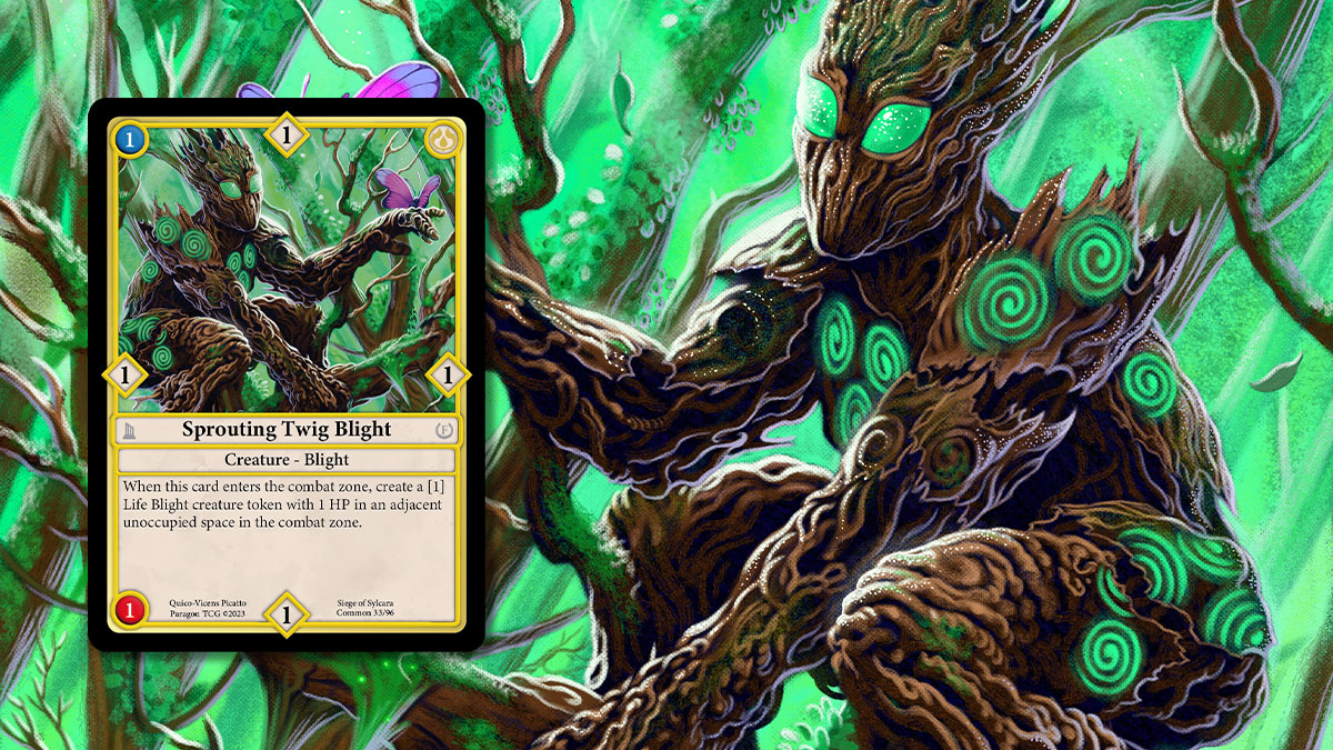 Paragon_TCG's tweet photo. Though small and fragile, Twig Blights are Vastglen Forest's most numerous defenders. They are often called 'little brothers' by dryads and treants.
Join the Discord server to playtest Paragon: https://t.co/y0bBjB1lMX https://t.co/QcjCQswfYo