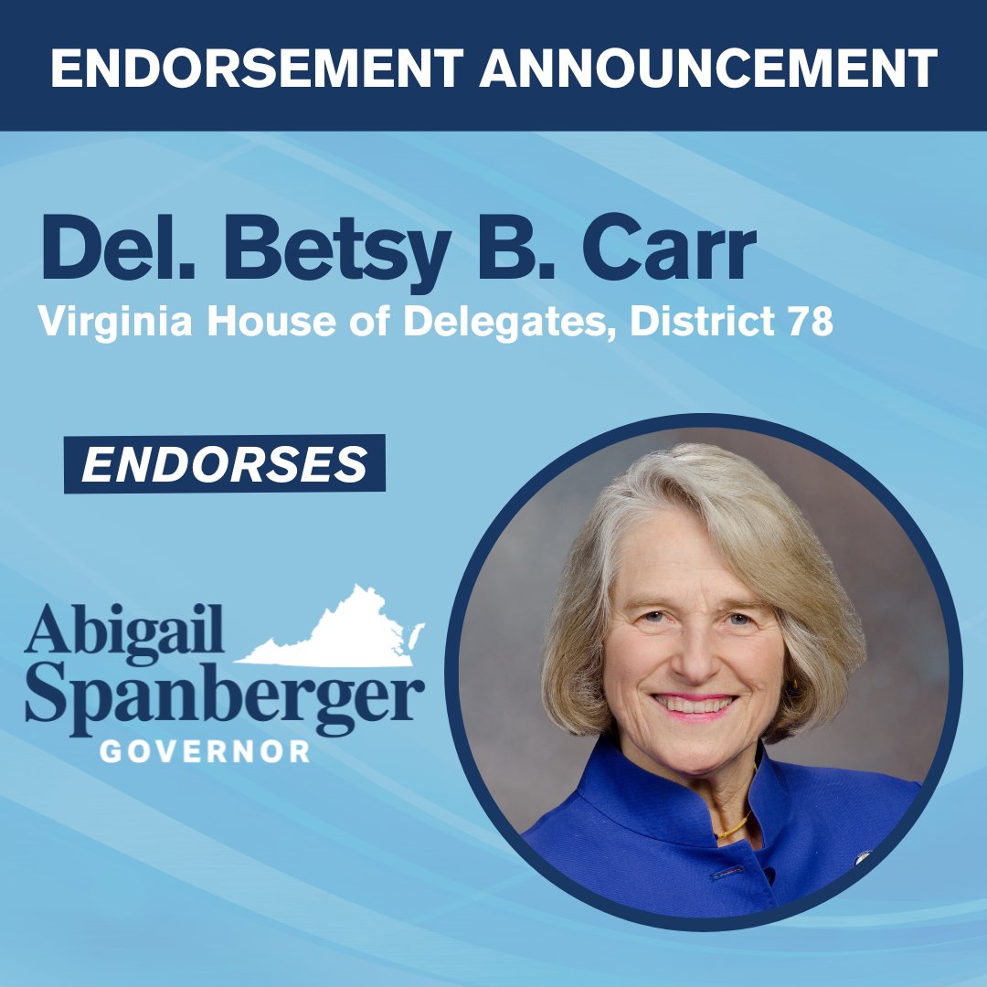 Today, I'm honored to have the endorsement of <a href="/DelBetsyCarr/">Betsy B. Carr</a> to serve as our next Governor of Virginia.

Thank you, Delegate, for your commitment to the greater Richmond community's families, students, seniors, and economy. I appreciate your support!