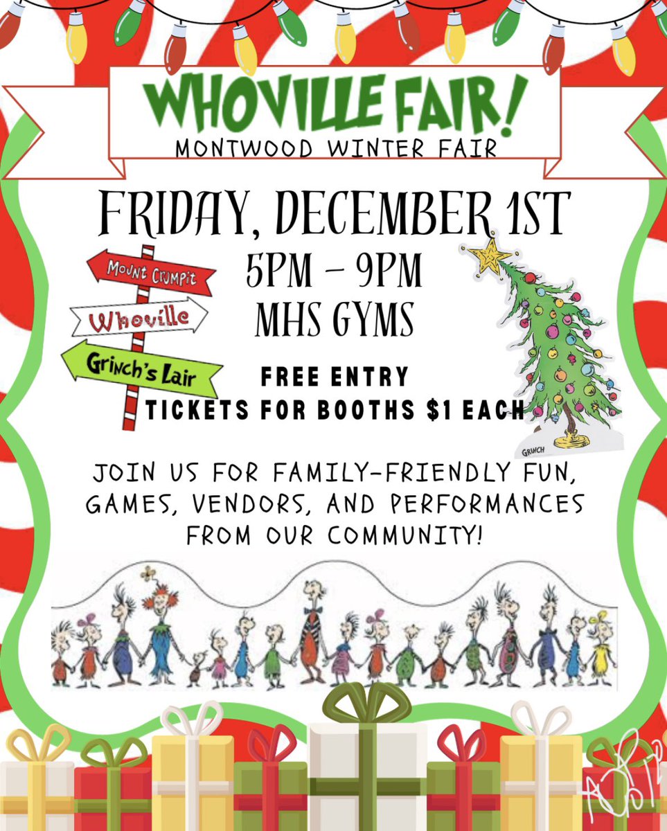 Today is the day‼️ Come out and support local vendors, watch some amazing performances, and eat some delicious food! We look forward to seeing you all at the Whoville Fair ❤️💚