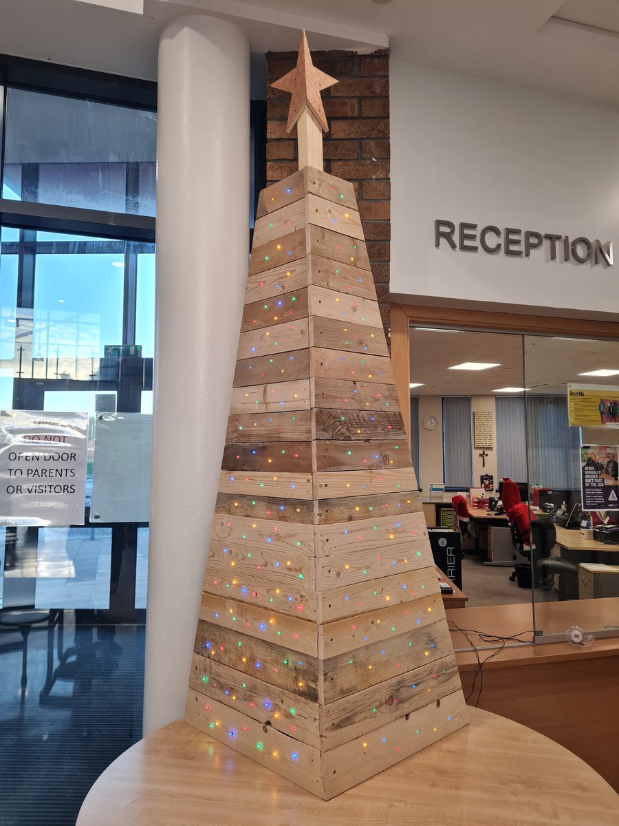 Superb work by some of S3 PWW classes in creating our Reclaimed pallet corner Christmas tree. A lot of sanding / cutting and drilling of 200+ holes. One lucky person could win this. More info at  our Christmas Fayre tomorrow! 10am - 1pm <a href="/stambrosehigh/">St Ambrose High</a>