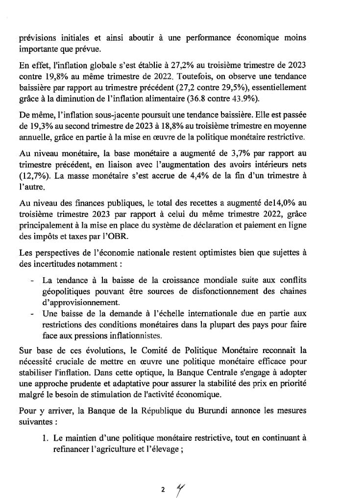 IntumwaNews's tweet photo. Déclaration de la @BankiNkuru sur la politique monétaire #Burundi https://t.co/Yi6JhTUx26