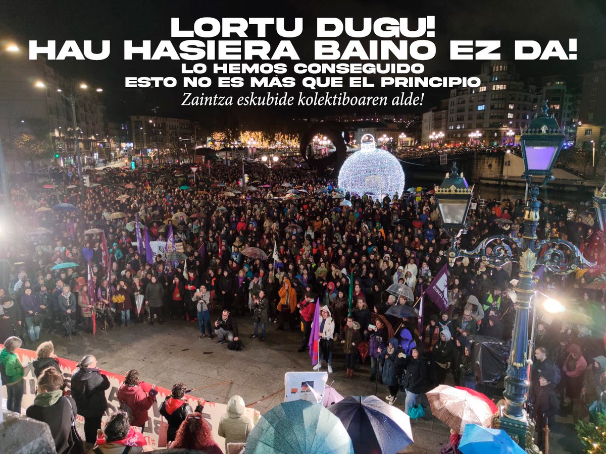Bilbobizitzak's tweet photo. [BIDEOA] Lortu dugu! Hau hasiera baino ez da! Zaintza eskubide kolektiboaren alde! #Bilbo 
#GrebaFeministaOrokorra #Az30 
📹 https://t.co/fEq8MDqizY https://t.co/hOFrwP2Tl7