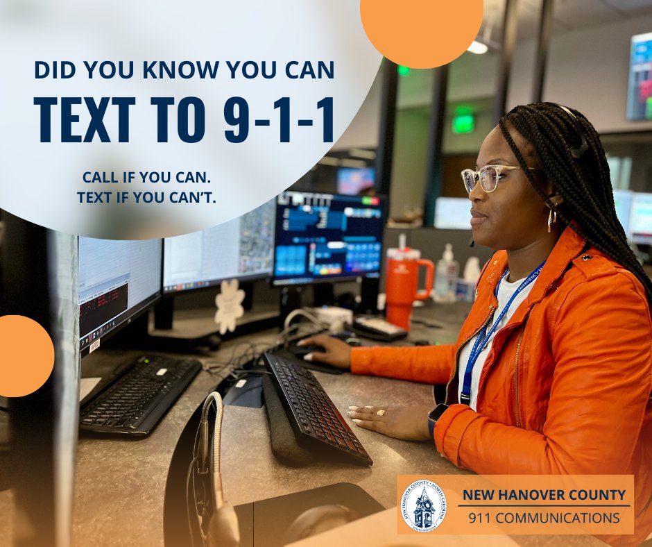 Did you know #NHCgov offers Text to 9-1-1?

Voice calls are still the best and fastest way to contact 9-1-1, text-to-9-1-1 is ONLY recommended when a voice call is NOT possible. Learn more at em.nhcgov.com/FAQ.aspx?QID=69