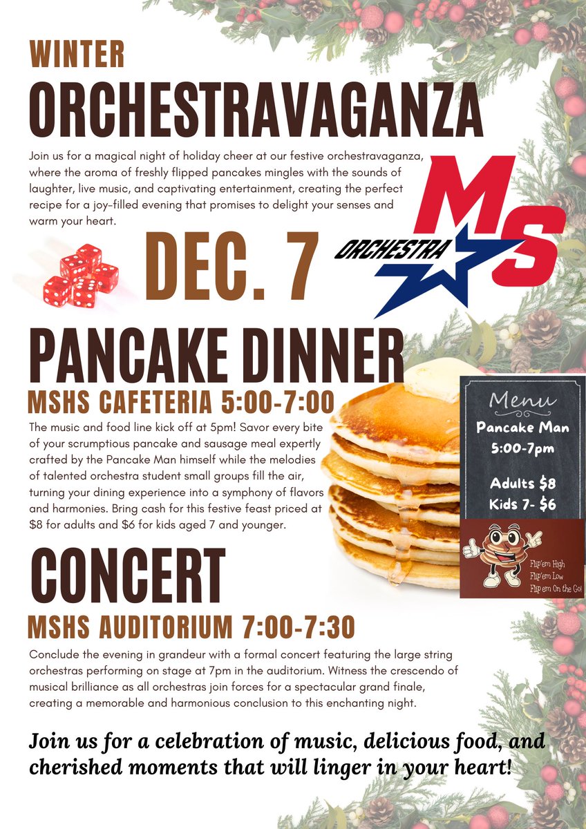 Come eat a pancake dinner with us next Thursday!! 5-7pm in the MSHS cafeteria ($8 cash to eat). @MSHSactivities @m_south_hs @MSHSGirippo @MSHS_Bands @MSHSBowling @MSHSJournalism @MSouthFootball @MSPatriotTennis @MSPatriotsSB @AquaPats @VolleyPats @MS_Yearbook @hoopsMS