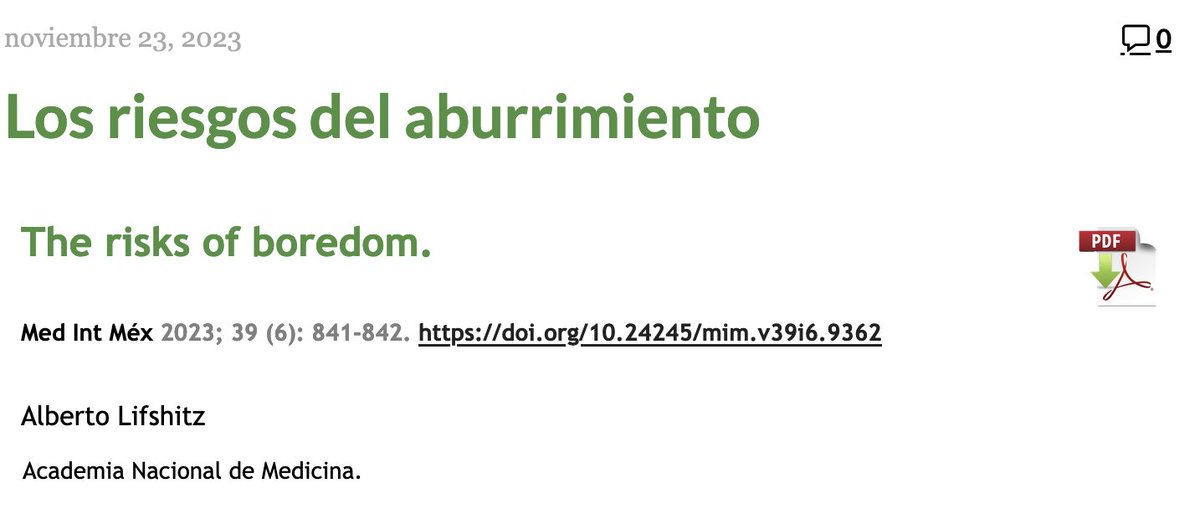 MedIntMex's tweet photo. #Editorial De nueva cuenta, el Dr Lifshitz nos comparte sus reflexiones, en esta ocasión en torno al aburrimiento. Consulta este editorial en: https://t.co/ugbXGtvVAS #MedIntMex #MedicinaInterna @CMIMorg @ANacionalMed @FacMedicinaUNAM @SMMEAC https://t.co/rmE6M3o02z
