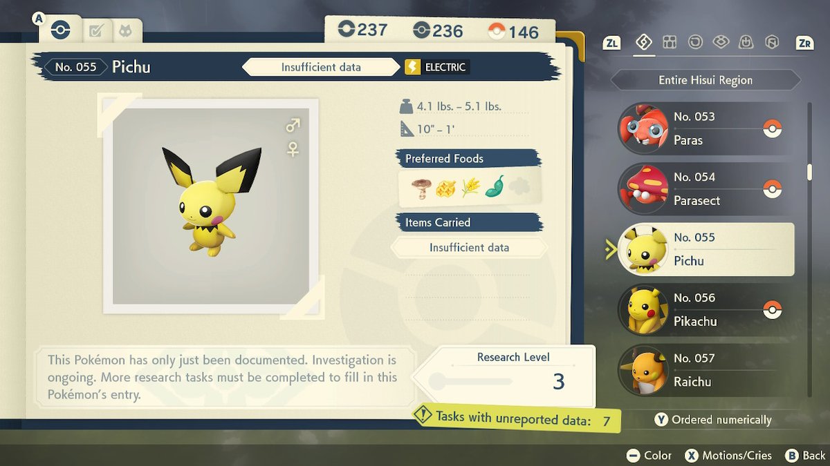 KevinHooij's tweet photo. Shiny Pichu might just be the worst shiny ever created... Anyway, I'm finding some cool stuff! #PokemonLegendsArceus #NintendoSwitch https://t.co/G6j7Hwm8nm