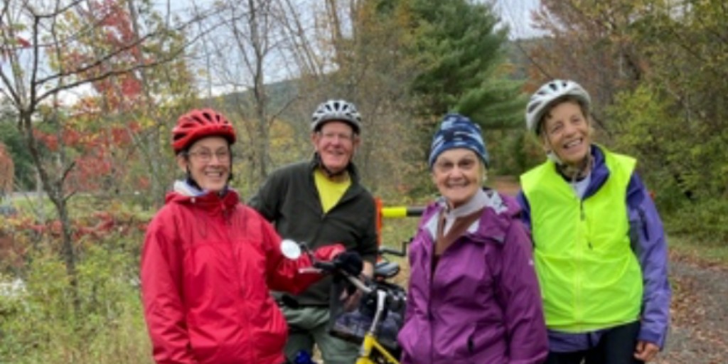 HavenwoodHH's tweet photo. "Four HHH bikers continued their quest to complete the 59 mile long Northern Rail Trail...We had plenty of nature to take in as we zig zagged across the Mascoma River 9 times in just 4 miles...Only about 10 miles left to complete this whole trail in 2023." ~Jane Heigis https://t.co/v2X4FM6RA2