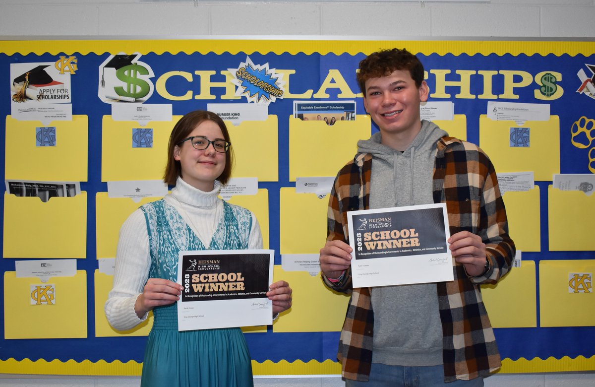KGCSdivision1's tweet photo. Congratulations to Sarah Green and Tyler Truslow, School Heisman Scholarship winners! 

The Heisman High School Scholarship is awarded to male and female high school seniors by recognizing and rewarding outstanding scholar-athletes. https://t.co/m2YWInC51p