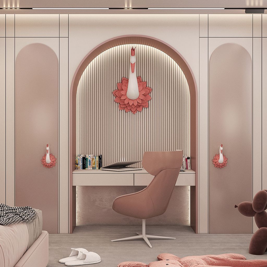 HomiloCompany's tweet image. ✨ Elegantly Playful: A Luxe Scandinavian Kids' Haven 
Luxury meets Scandinavian simplicity in this child's room, where whimsical curves and arches render a dreamy escape adorned with soft gradients of pink.
For More Designs(buff.ly/47CcIuX)