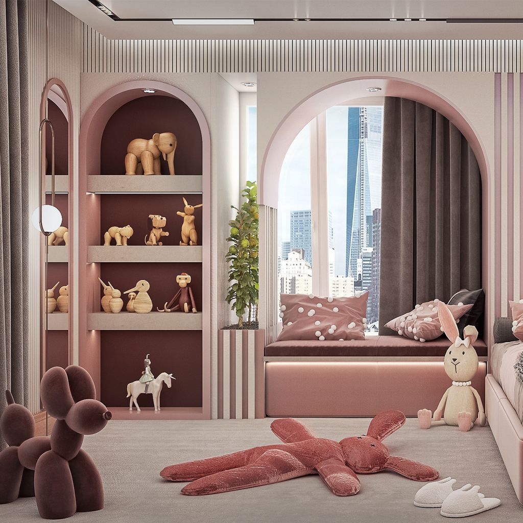 HomiloCompany's tweet image. ✨ Elegantly Playful: A Luxe Scandinavian Kids' Haven 
Luxury meets Scandinavian simplicity in this child's room, where whimsical curves and arches render a dreamy escape adorned with soft gradients of pink.
For More Designs(buff.ly/47CcIuX)