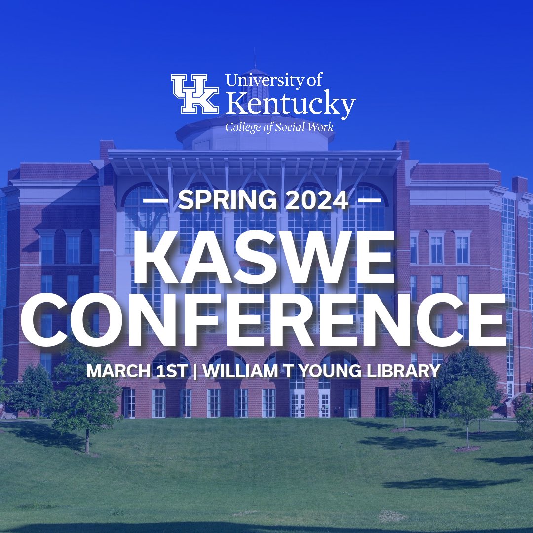 ukcosw's tweet photo. Join us in Lexington, as we host the Spring 2024 Kentucky Association of Social Work Educators (KASWE) Conference! Research and representation from all KY social work higher-ed institutions!
#SaveTheDate #ukcosw #socialwork #kaswe https://t.co/wa3a0jHITi