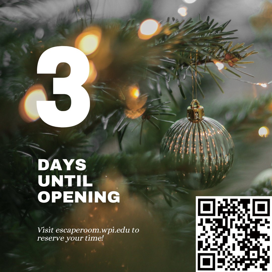 escaperoomwpi's tweet photo. Three days until you can come Home for the Holidays! Visit https://t.co/l8c6G1NzBS to reserve your tickets today! Link in bio! https://t.co/O6dFBywRUn