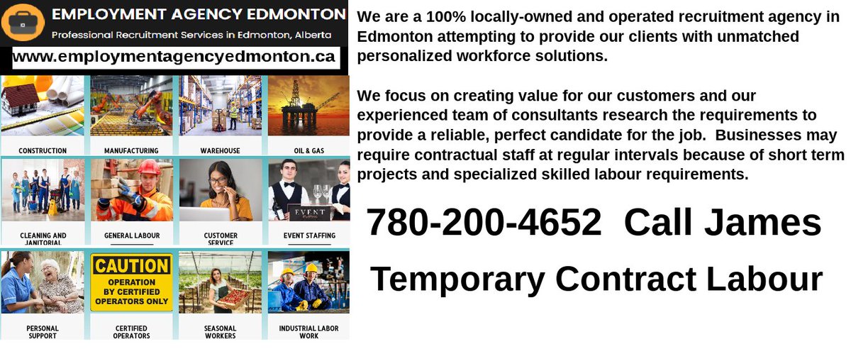 TVYouCANADA's tweet photo. Temporary Contract Labour
100% locally-owned and operated recruitment agency in Edmonton attempting to provide our clients with unmatched personalized workforce solutions. https://t.co/U1JQiWXM79
#yeg #edmonton #shpk #strathco #t8n #nisku #leduc #sprucegrove #stonyplain https://t.co/k7N4T97sM8