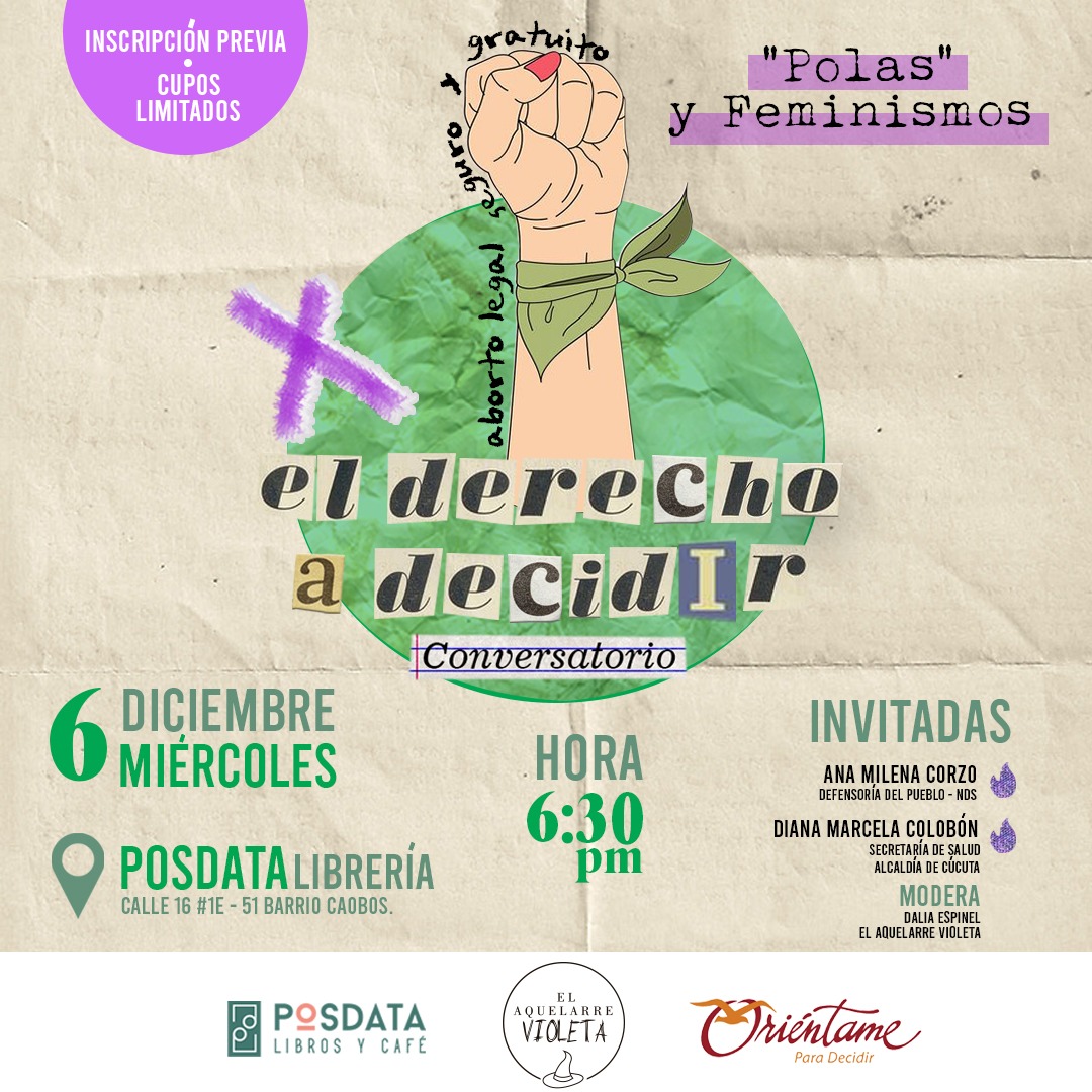 📢 Agéndate para un nuevo "Polas y Feminismos" 💜🍻⁣⁣ 📍#cúcuta
Desde @elaquelarreviolet con apoyo de <a href="/Orientame/">Oriéntame</a> y <a href="/posdatalibreria/">Posdata Libros y Café</a> queremos invitarlas al espacio de conversación 𝗣𝗢𝗟𝗔𝗦 𝗬 𝗙𝗘𝗠𝗜𝗡𝗜𝗦𝗠𝗢𝗦: POR EL DERECHO A DECIDIR 🙋🏻‍♀️🍃💚
