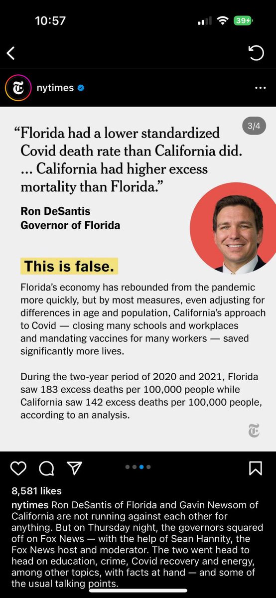 It's amazing that the @nytimes is so incompetent they don't know what standardized death rate means and that @RonDeSantis is correct