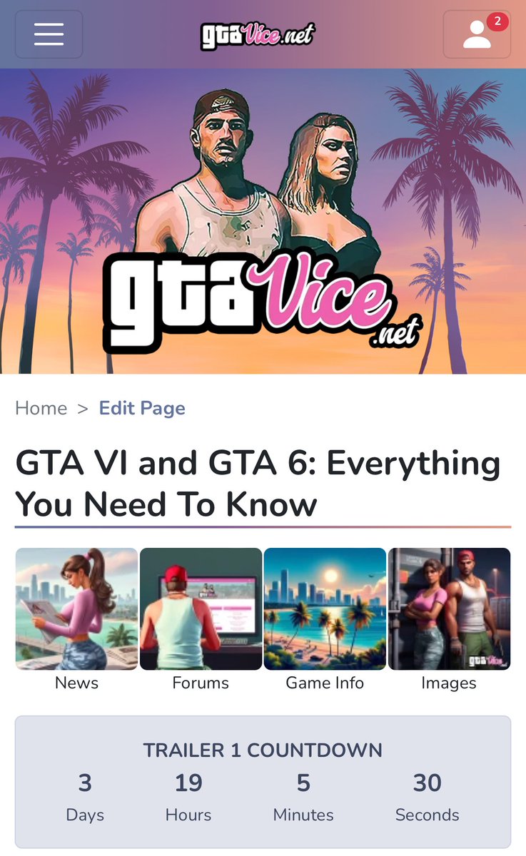 GTAViceNet's tweet photo. Our website themes have been updated to match the official (or at least teased) GTA 6 colors. We've also got a #GTAVI trailer countdown timer on the homepage. Check us out and why not join our forums? https://t.co/KtYtvA2Le0 #GTA6trailer #GTA6 #GrandTheftAutoVI https://t.co/NsIe8KBi9z