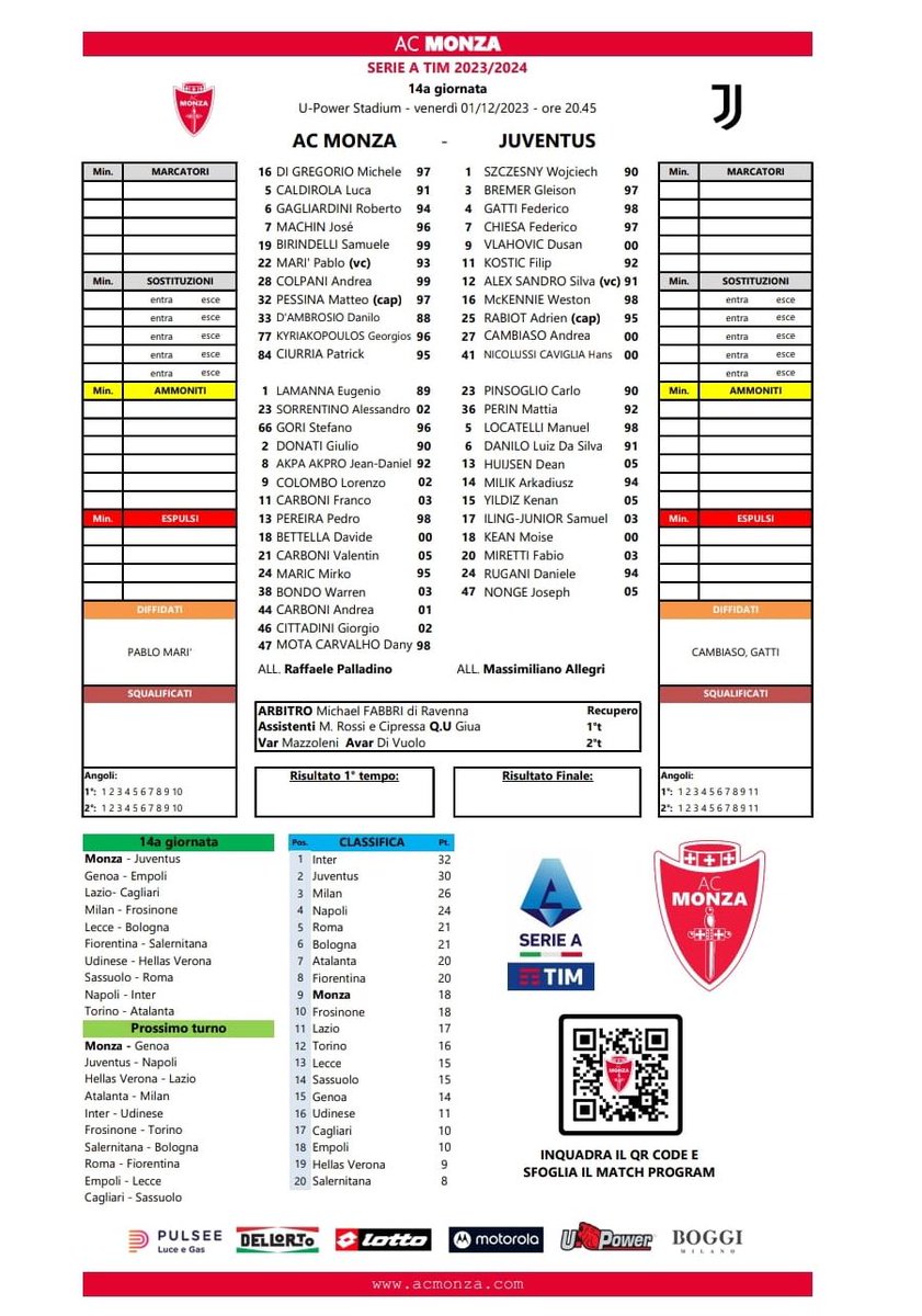 GiokerMusso's tweet image. 📋 #MonzaJuve - La distinta con le formazioni ufficiali; #Allegri conferma #Nicolussi, torna dal 1' Alex  Sandro. #Palladino rivoluziona l’attacco: #Colpani falso nueve, Machin e Ciurria sulla trequarti 📲 @calciomercatoit